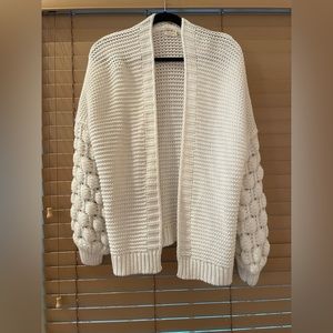 White Bubble Sleeve Cardigan